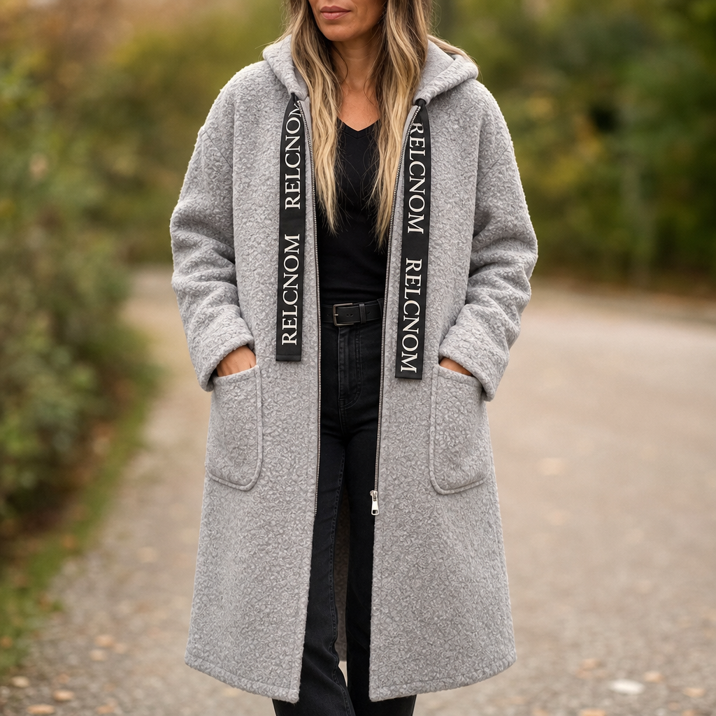 Orvelle | Women's Winter Coat Hooded Longline - Light Grey - Image 1
