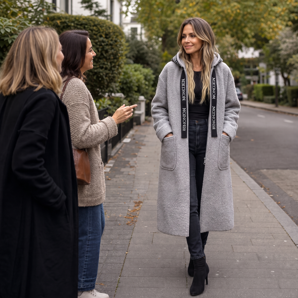 Orvelle | Women's Winter Coat Hooded Longline - Light Grey - Image 2