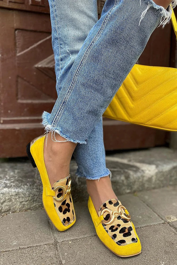 Selvaine | Women's Leopard Print Loafers - Yellow - Image 2