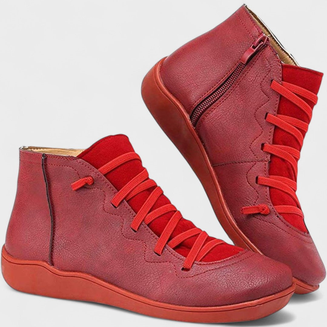 Selvorn | Women's Lace-Up Ankle Boots Side Zip - Red - Image 1