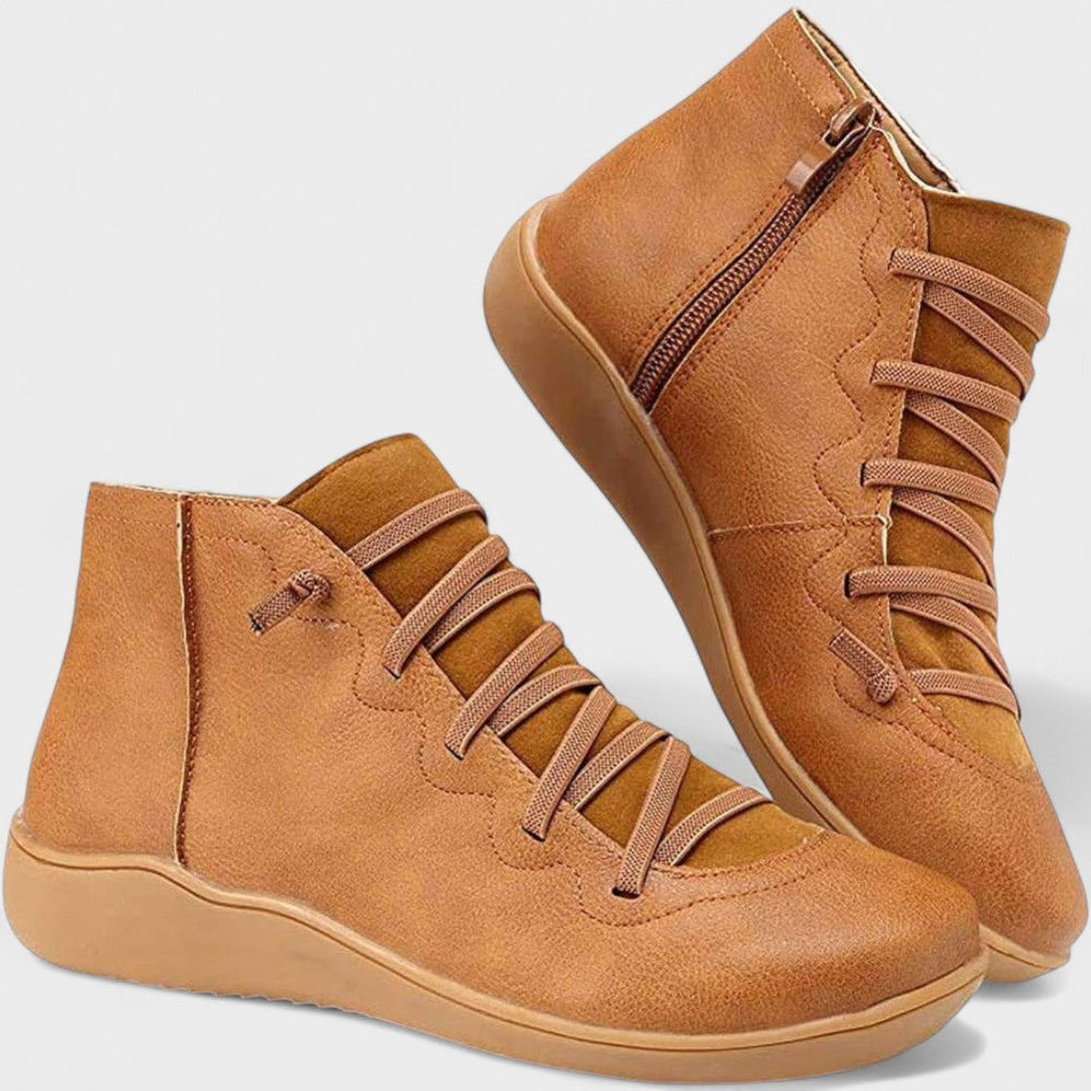 Selvorn | Women's Lace-Up Ankle Boots Side Zip - Red - Image 2