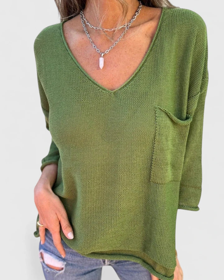 Selwyn | Women's Oversized V-Neck Knit Jumper - Green - Image 1