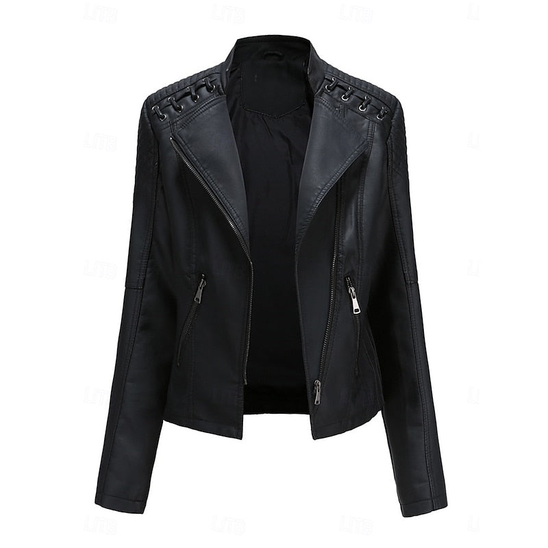 Seren | Women's Leather Biker Jacket - Black - Image 1