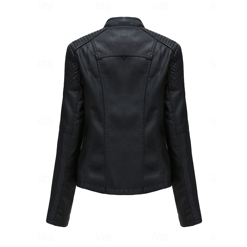 Seren | Women's Leather Biker Jacket - Black - Image 2