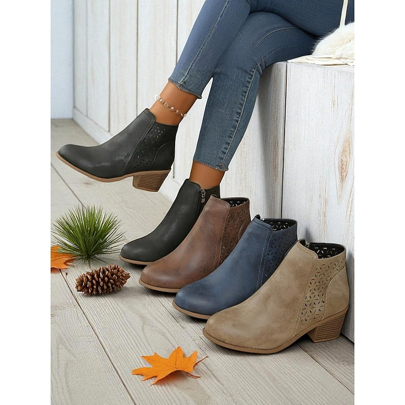 Severine | Women's Cutout Ankle Boots Block Heel - Image 1
