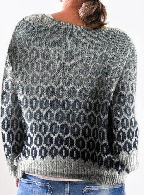 Solvaine | Women's Oversized Fair Isle Jumper - Grey - Image 2