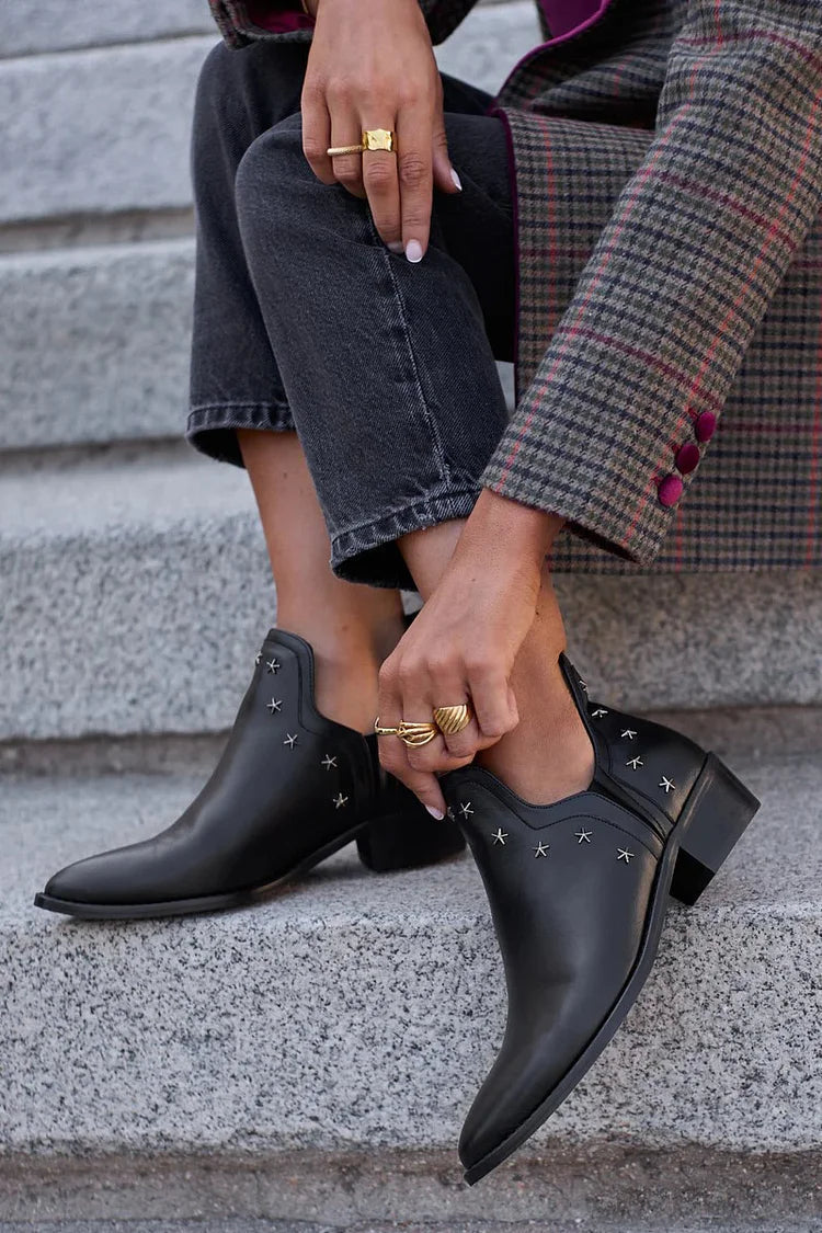 Sorantha | Women's Star Studded Ankle Boots - Black - Image 1
