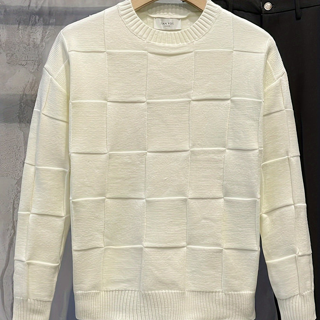Sunniva | Women's Oversized Jumper Checkerboard Knit - Cream - Image 1