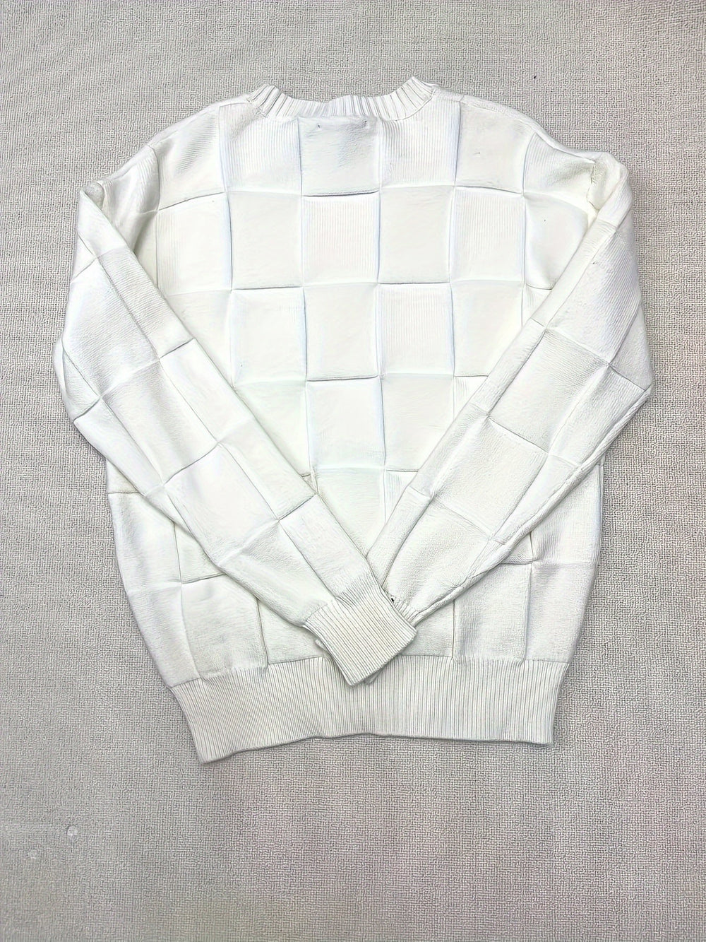 Sunniva | Women's Oversized Jumper Checkerboard Knit - Cream - Image 2
