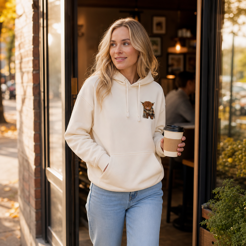 Tamswyn | Women's Graphic Hoodie Highland Cow Fleece Sweatshirt - Cream - Image 2