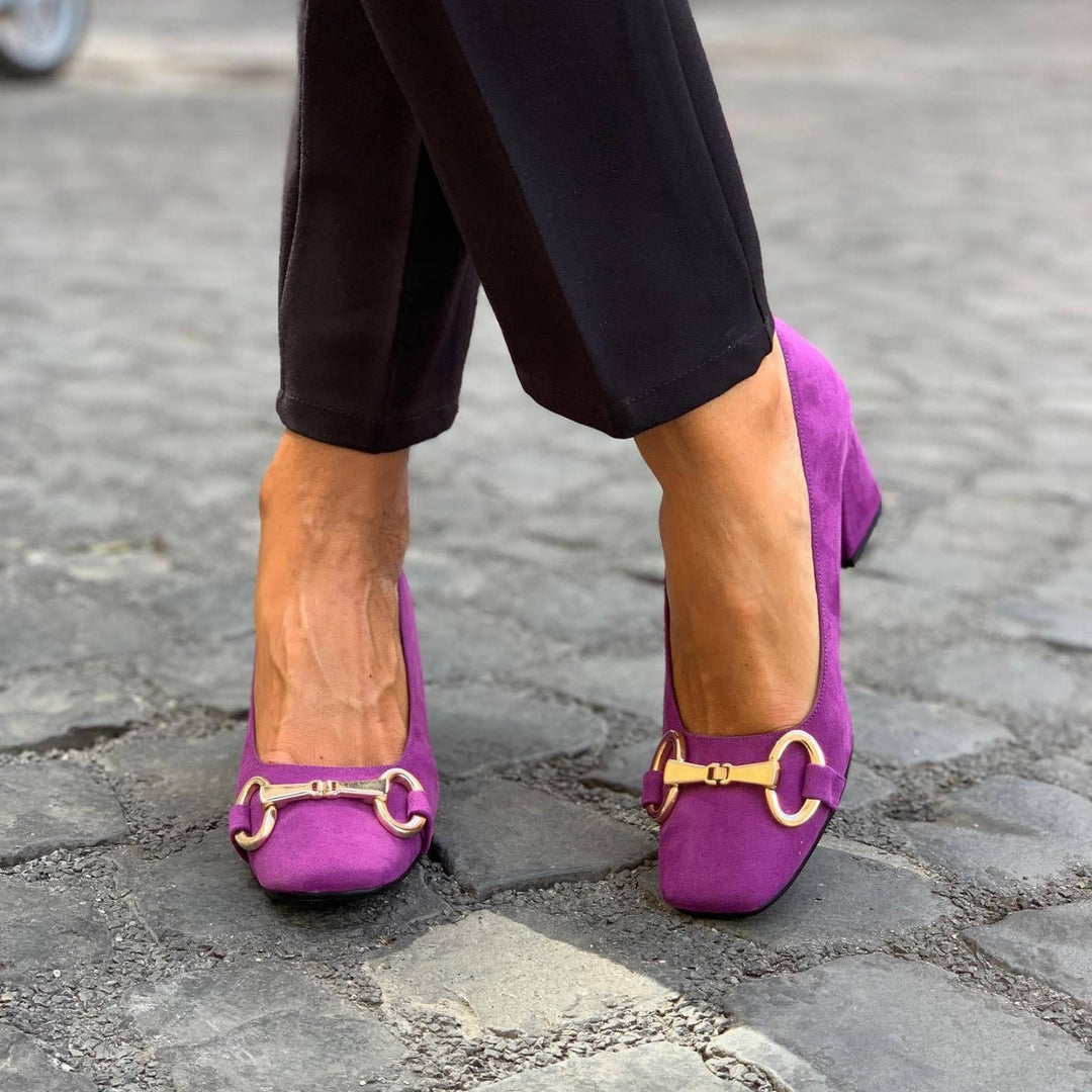 Telvaine | Women's Block Heel Loafers - Purple - Image 1