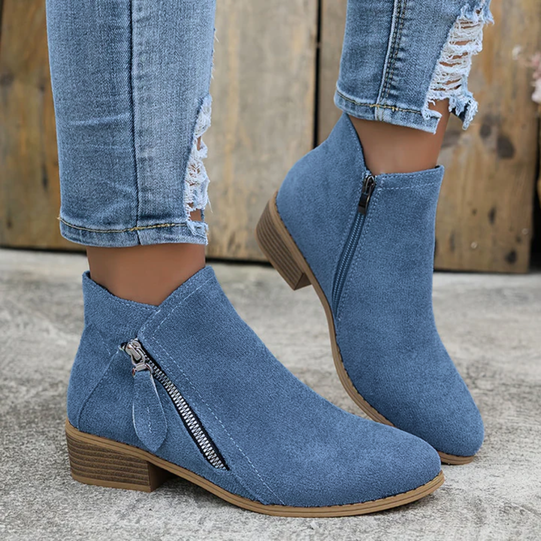 Tessavel | Women's Ankle Boots Side Zip Block Heel - Blue - Image 1