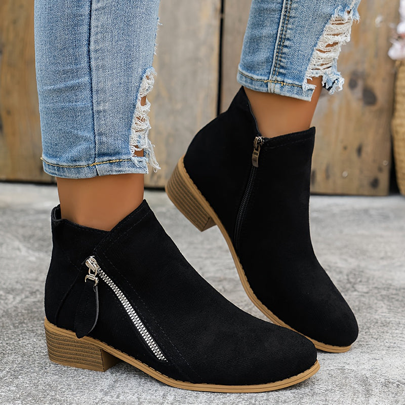Tessavel | Women's Ankle Boots Side Zip Block Heel - Blue - Image 2