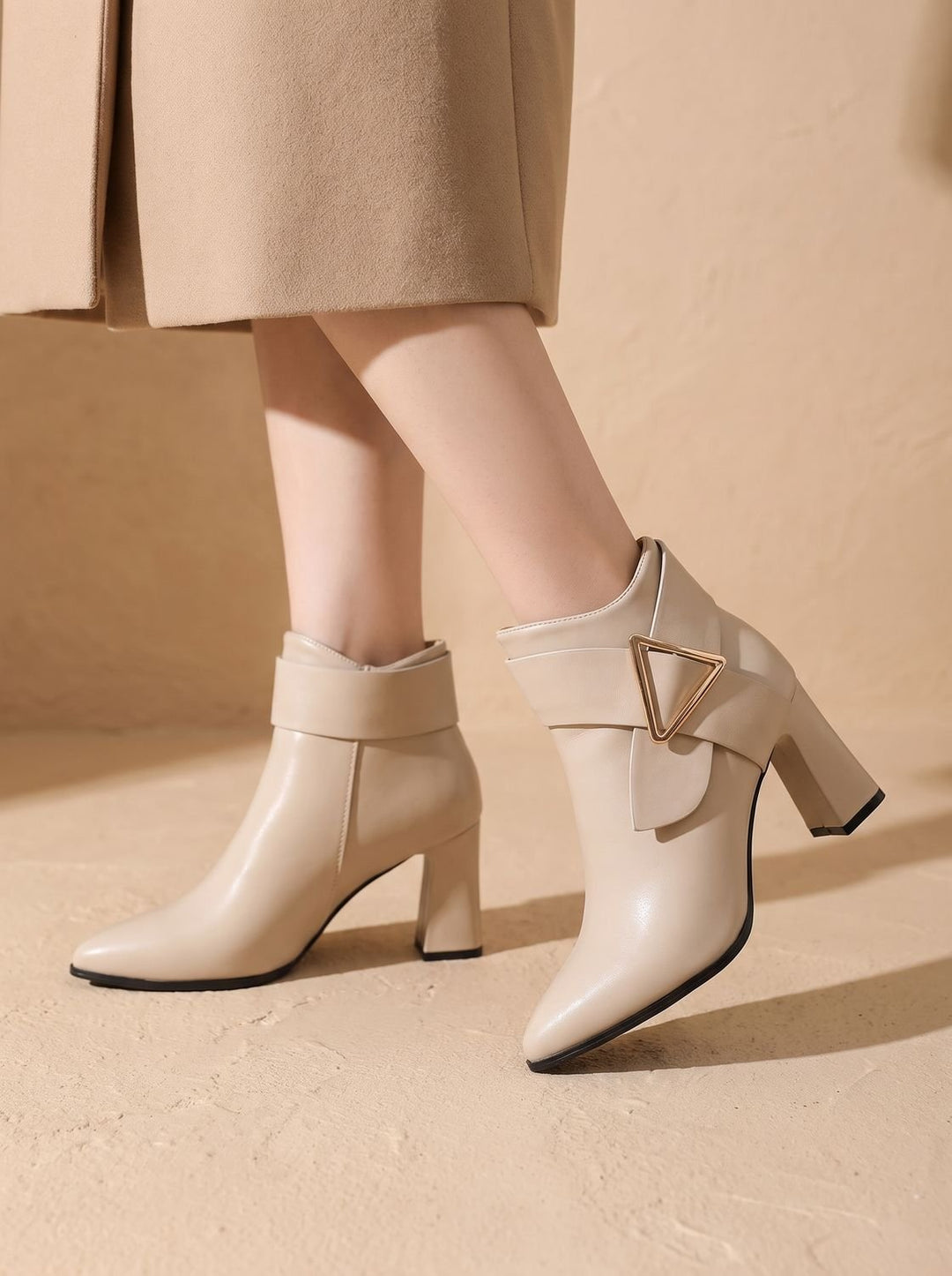 Valdene | Women's Ankle Boots Block Heel - Cream - Image 1
