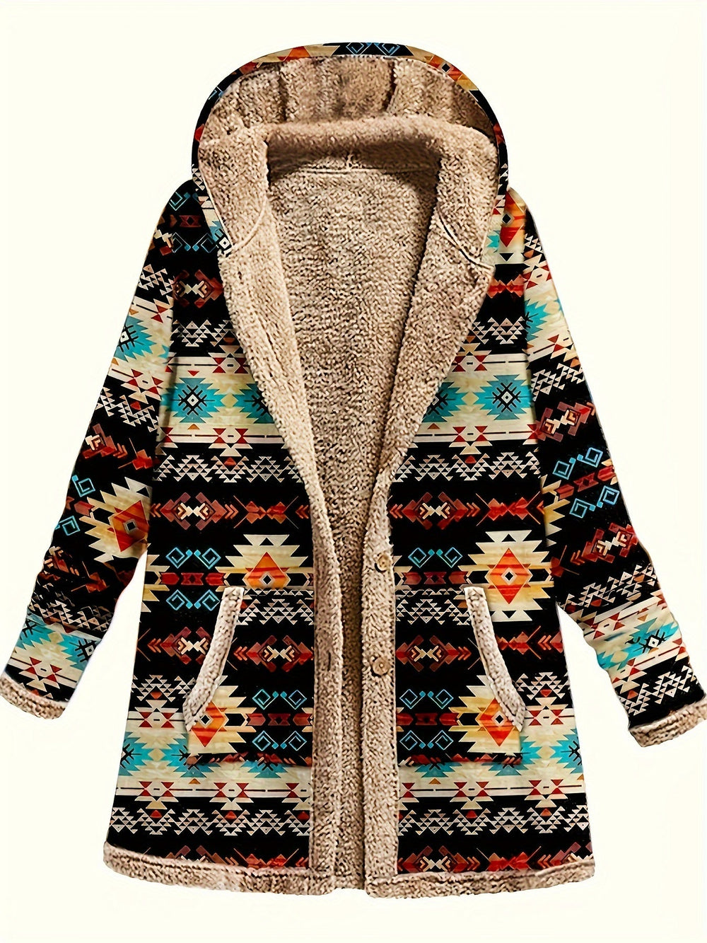 Vashti | Women's Hooded Winter Coat Aztec Print - Image 2