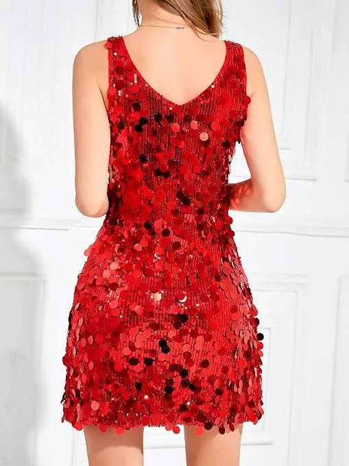 Vordwyn | Women's Sequin Party Mini Dress - Red - Image 2