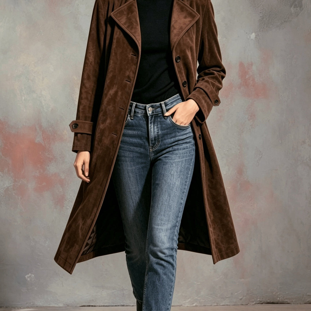 Wrenara | Women's Winter Coat Longline Trench - Dark Brown - Image 1