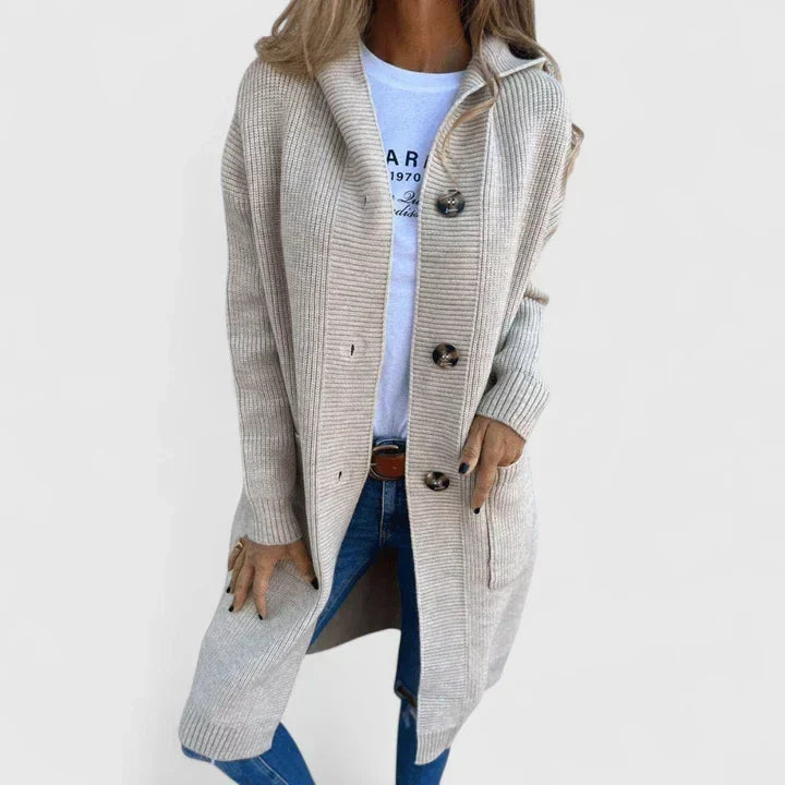 Wrenova | Women's Long Hooded Cardigan - Beige - Image 1