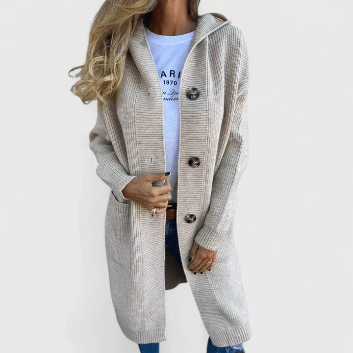 Wrenova | Women's Long Hooded Cardigan - Beige - Image 2