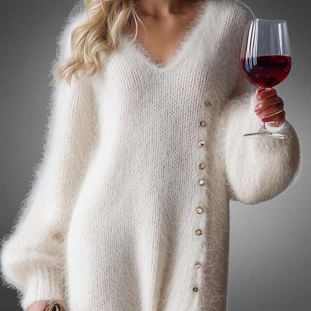 Wrenova | Women's Oversized Knit Jumper Dress - Cream - Image 2