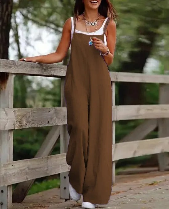 Wrenova | Women's Wide Leg Bib Overall Jumpsuit - Image 1