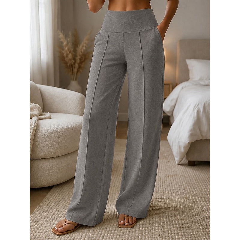 Wyndara | Women's Wide Leg Trousers High Waist - Grey - Image 1